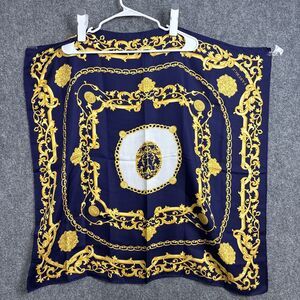 Vintage Faberge Silk Scarf Blue Square  Broque Rococo Ornate Filigree Equestrian